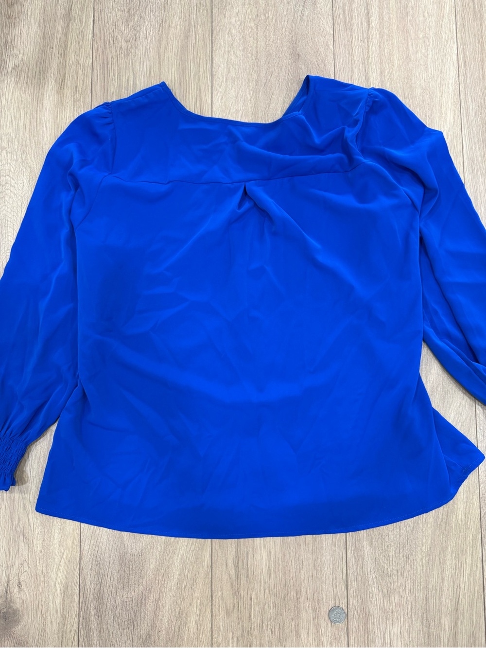 FUNLINGO Royal Blue V-Neck Blouse XL Smocked Ruffle Sleeve - Picture 7 of 7